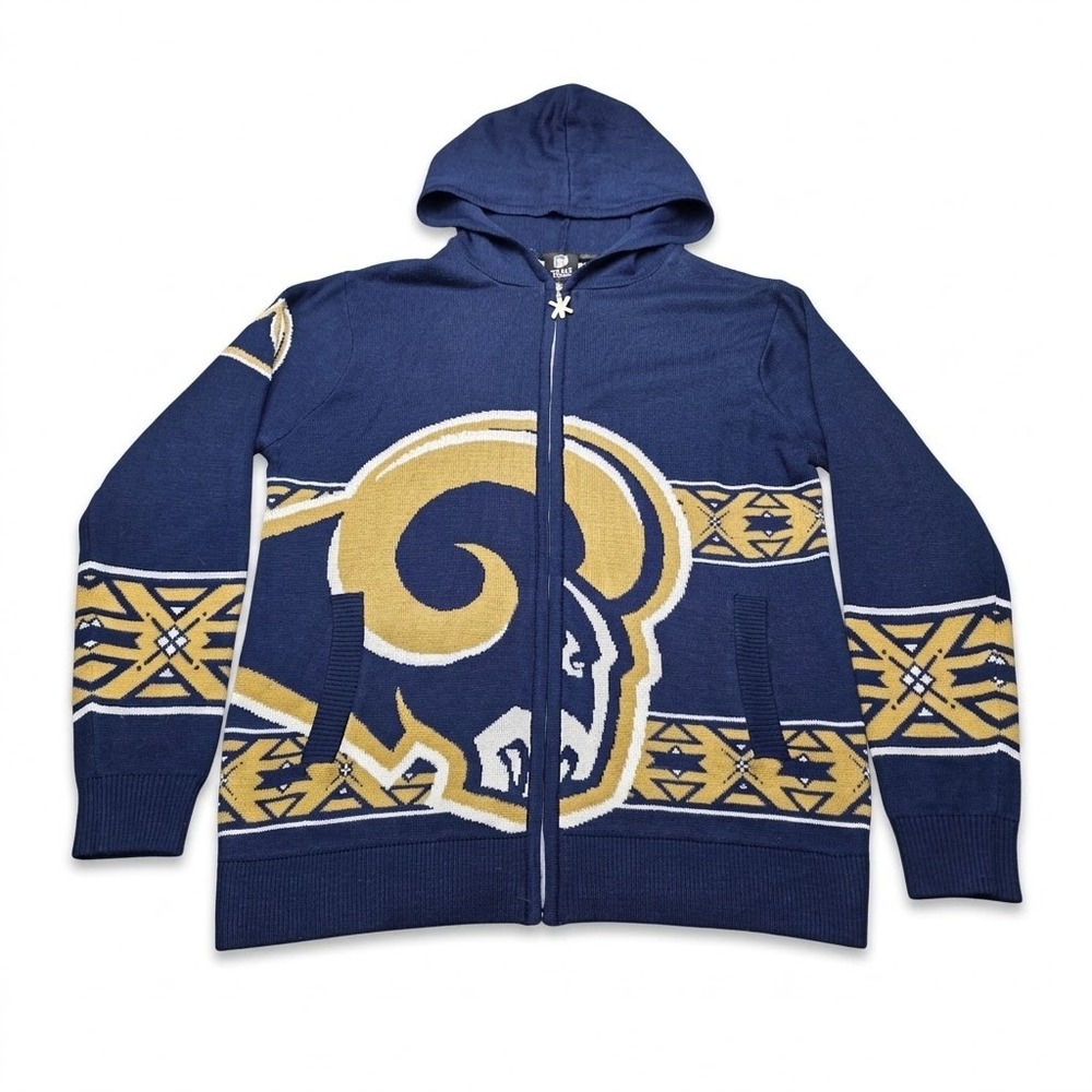 NFL Team Apparel St Louis Rams Aztec Southwestern Full Zip Hooded Sweater Mens M